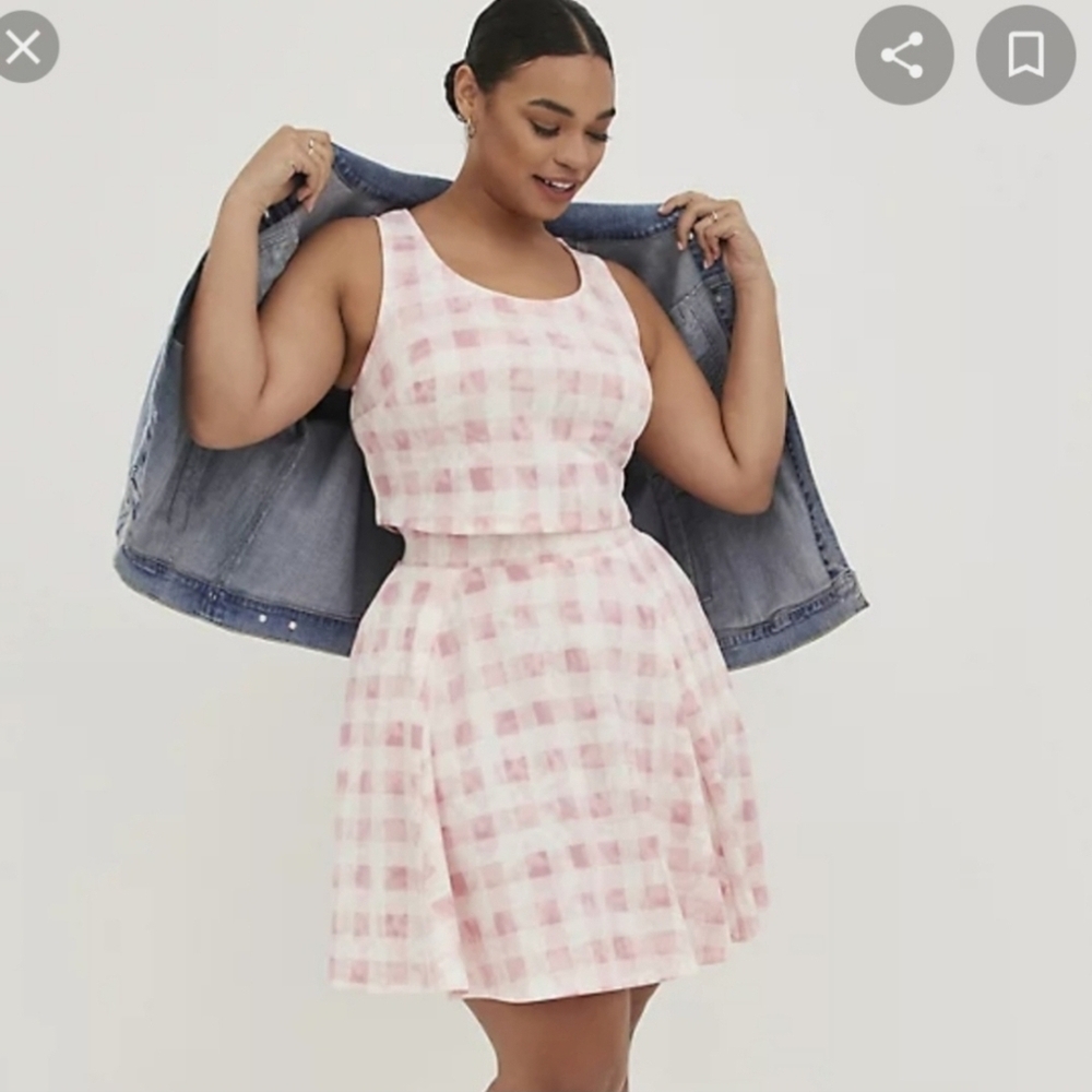 Torrid Light Pink Checkered Skirt Set